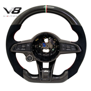 Volante de Fibra de Carbono Real Personalizado Estilo Deportivo de Carreras para Interiores de Auto V8carbon para <span class=keywords><strong>Giulia</strong></span> Stelvio Tonale 20+ - Product Image 5