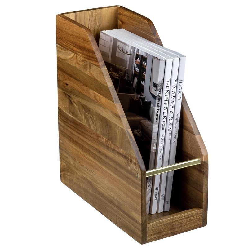 Rustic Brown Wooden Magazine Rack Polished