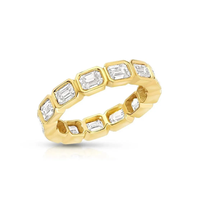 925 Sterling Silver Emerald Cut Moissanite Alliance 14K Plaqué Or Lunette Réglage Éternité Bague Marque Bijoux De Luxe