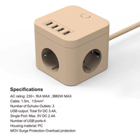 Multiprise Vastfafa 10A 230V multicolore avec prise VDE, 3 prises, 4 ports USB, protection contre les surtensions, cube de prise USB