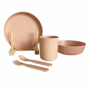 Health food grade eco-friendly unbreakable cute funny bamboo fiber kids dinner sets