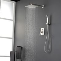 Mitigeur de douche mural encastré de 10 pouces avec jet pluie et jet doux, en laiton brossé doré, 1 poignée, garantie 5 ans