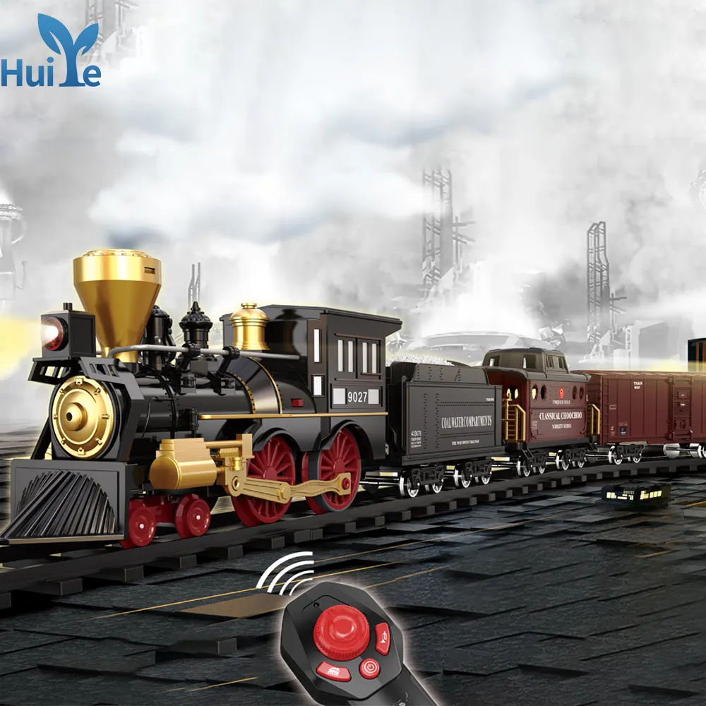 Huiye रिमोट कंट्रोल बिजली धातु मिश्र धातु ट्रेन सेट खिलौना बैटरी-संचालित धुआं बर्कशायर-शैली के साथ मॉडल ट्रेन सेट ध्वनि और प्रकाश