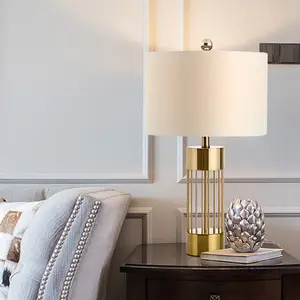 简约北欧现代创意白色面料台灯金色成品时尚餐厅卧室铁台灯