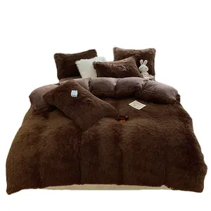 Long Rabbit Fur Comforter Set Four-Piece Milk Velvet Bed Sheets Duvet Covers Pillow 100 %Polyester