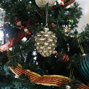 Vintage Gold Glass Glittered Pine Cone Bauble Ornament 8*8*12cm Hanging Christmas Decoration - Product Image 5