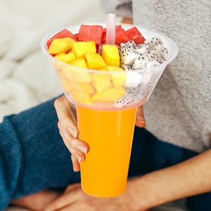 24Oz Cá Nhân 2 Trong 1 Takeout PP Nhựa Trà Bong Bóng <span class=keywords><strong>Cup</strong></span> Với Gà Chiên Trái Cây Thực Phẩm Bát Trên Đầu Ăn Nhẹ Và Uống <span class=keywords><strong>Cup</strong></span> - Product Image 5