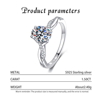 Bague de Fiançailles Tendance en Argent Sterling S925 Plaqué Rhodium avec Moissanite D VVS1 1.5CT et Sceau GRA – Vente en Gros Usine