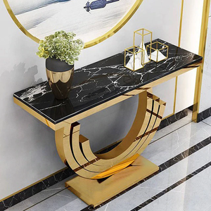 Marco de acero inoxidable dorado moderno con mesa de consola superior de mármol, mesa de pasillo de lujo para sala de estar, mesa auxiliar de entrada - Product Image 6