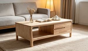 Table basse de rangement solide de qualité supérieure avec tiroirs et étagère ouverte, table centrale minimaliste de style nordique pour salon - Product Image 3