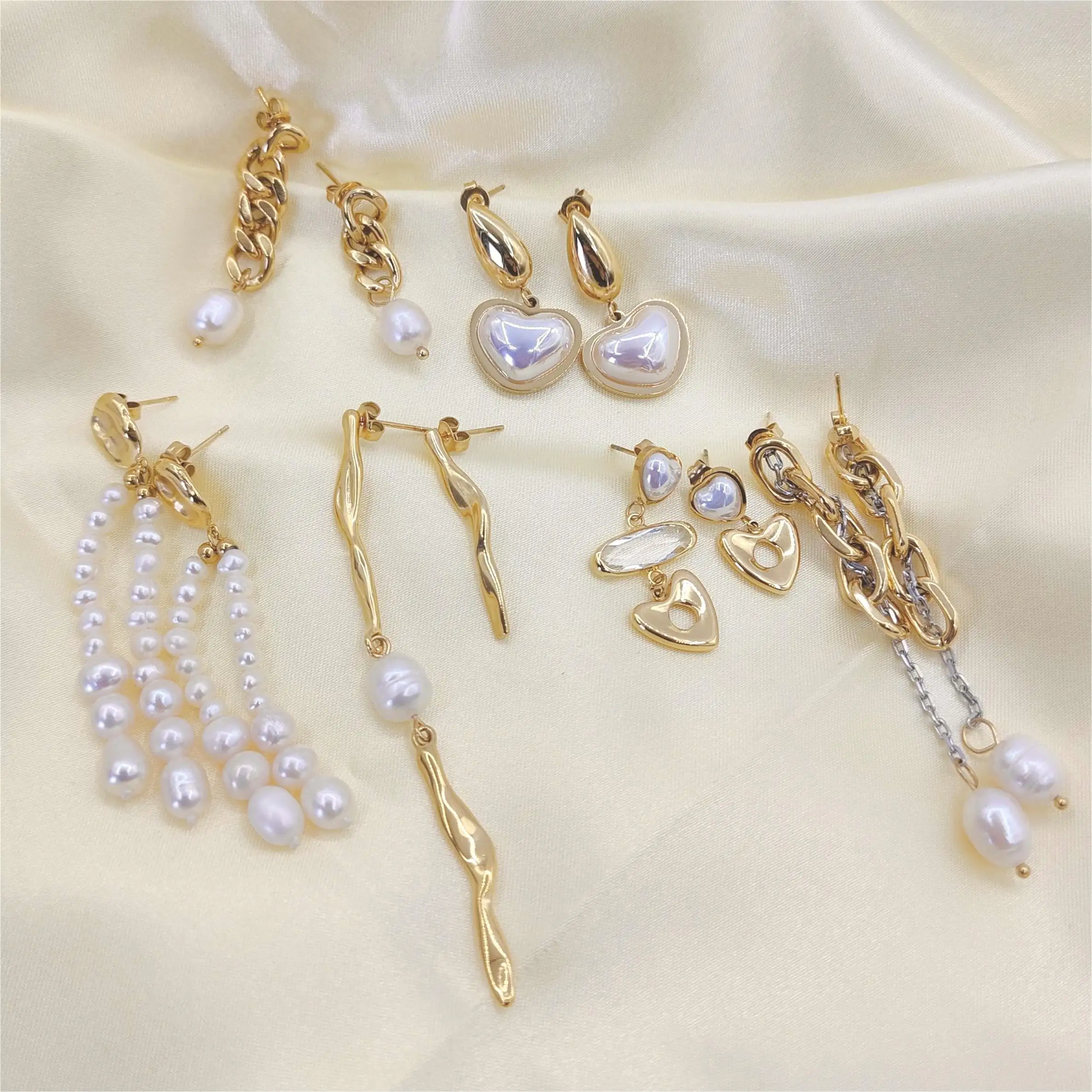 MARONEW Stainless Steel Freshwater Gold Plated Hypoallergenic Baroque Long Drop Statement Stud Pearl Earrings Set Women Brinco
