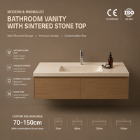 Meuble-lavabo de salle de bain d'hôtel moderne avec vasque en céramique intégrée, design mural, taille personnalisée, fournisseur OEM ODM