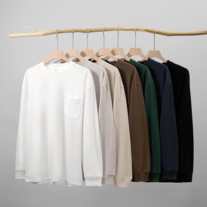 Camiseta de Manga Larga Oversize para Hombre con Logo Personalizado, 100% Algodón, Diseño con Bolsillo, Estilo Streetwear, Venta al por Mayor - Product Image 2