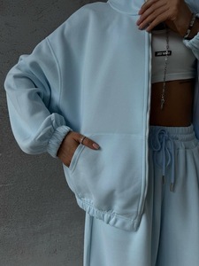 Conjunto de Ropa Deportiva Personalizada para Mujer, Sudadera Holgada con Cierre de Media Cremallera y Pantalones Rectos de Pierna Ancha, Estilo Americano Minimalista - Product Image 5
