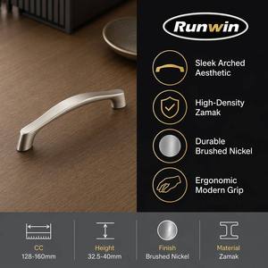 OEM Wavy Design Brushed Nickel Zinc Alloy 128/160mm Modern Furniture Handle for Kitchen <strong>Bedroom</strong> Bathroom Hotel Dresser &amp; Drawer - Product Image 5