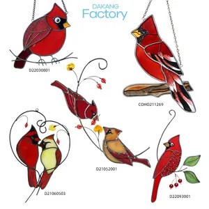 कार्डिनल रेड बर्ड सनकैचर विंडो हैंगिंग्स सना हुआ ग्लास मेमोरियल उपहार सजावटी वस्तुएं पक्षी प्रेमी परिवार नई गृह कला