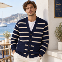 Herren Gestreifter Cardigan Pullover V-Ausschnitt Knopfleiste Strukturierter Strickjacke Lässige Langarm-Strickwaren Individuelles Logo OEM ODM Großhandel