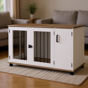 Table-lit pour chien avec double porte, en noyer blanc, mobilier pour animaux de compagnie, pour chiens de taille moyenne, style moderne, pour intérieur - Product Image 2