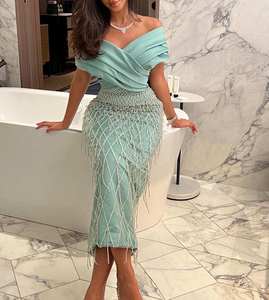 Abito <span class=keywords><strong>da</strong></span> Sera <span class=keywords><strong>Midi</strong></span> Senza Maniche <span class=keywords><strong>da</strong></span> Donna con Spalle Scoperte Decorazione con Catena di Cristalli Tessuto Traspirante Abito <span class=keywords><strong>da</strong></span> Cerimonia Nuziale - Product Image 4