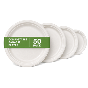 Platos de Papel Biodegradables de Bagazo de Caña de Azúcar de 9 Pulgadas, Desechables, Compostables, Ecológicos, Aptos para Alimentos, Aptos para Microondas - Product Image 1