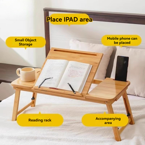 Bàn làm việc di động bằng tre hiện đại có thể điều chỉnh độ cao góc nghiêng, khay gấp, giá để đồ, ngăn kéo, khe cắm máy tính bảng, giá đỡ bằng kim loại - Product Image 5