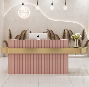 Meubles de salon de beauté en bois rayé, écologiques, durables et minimalistes, vente en gros, nouveaux modèles, bureau de réception moderne pour le bureau - Product Image 1