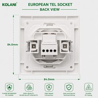 Stopkontak Telepon Dinding Standar Eropa Kolani EU Gloss White, Panel PC Tahan Api, Port RJ Standar