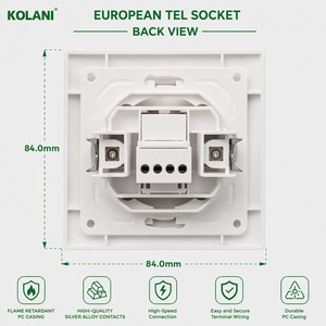 Prise murale téléphonique européenne Kolani, norme européenne, blanc brillant, panneau en PC ignifuge, port téléphonique RJ standard - Product Image 3