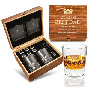 Hot Selling Vintage Shaped Crystal Whiskey Glass And Decanter With Whiskey Stones Set Wooden Gift Box
