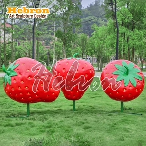 Ornement de jardin <span class=keywords><strong>en</strong></span> fibre de verre réaliste <span class=keywords><strong>en</strong></span> forme de fraise, sculpture de fruits et légumes pour la ferme et la cueillette, décoration de jardin - Product Image 2