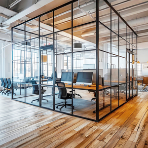 Slim Profile Black Aluminum Frame Glass <strong>Partition</strong> <strong>Wall</strong>, Modern Aesthetic for Corporate Offices Retail Stores Hospitality Venues - Product Image 2