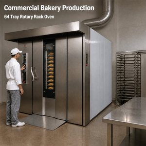 Four rotatif à 64 plateaux Hongzhong avec commande tactile PLC <span class=keywords><strong>Siemens</strong></span>, équipement de boulangerie commercial, vente en gros directe d'usine - Product Image 1