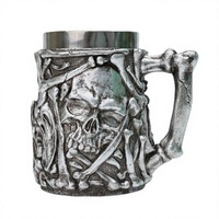 Taza de Beber Aislada al Vacío Hecha a Mano con Diseño de Calavera 3D en Acero Inoxidable, Estilo Vikingo, Boca Ancha, Apta para Agua Hirviendo, Mantiene la Temperatura por 6 Horas