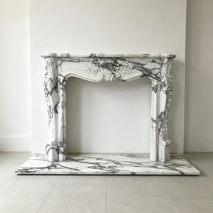 Cornice per Caminetto in Marmo Grigio Intagliata <span class=keywords><strong>a</strong></span> Mano con Statue di Cherubini, Rivestimento per Caminetto in Pietra Naturale per Decorazioni di Lusso per Palazzi - Product Image 6