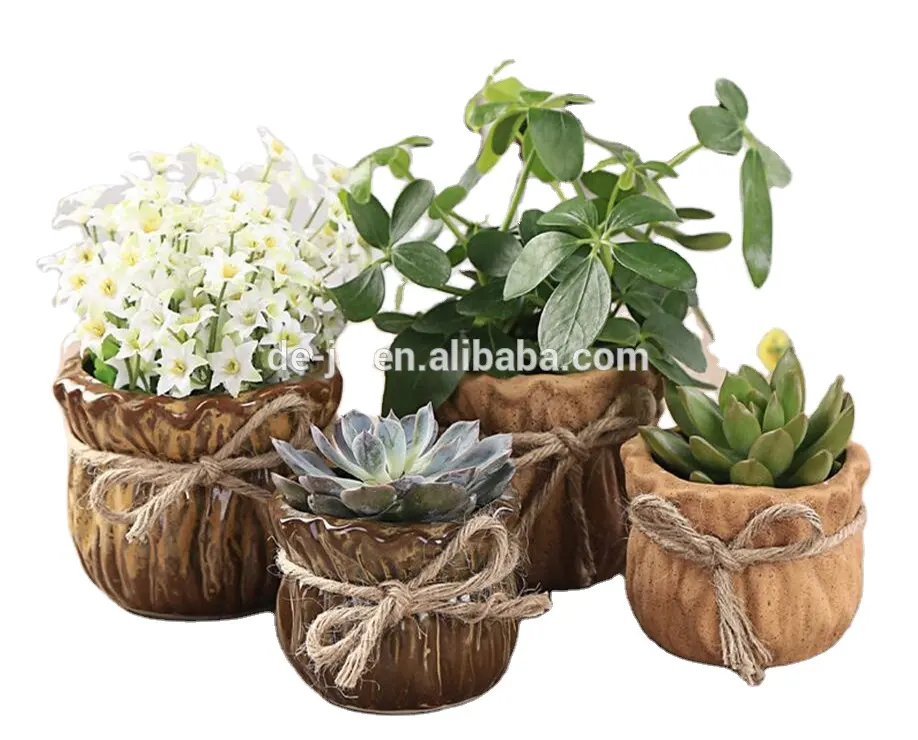 Outdoor Garden Plant Planter Gunny Bag Shape Iitalian Ceramic Flower Pots