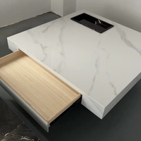 Table basse minimaliste moderne en pierre frittée italienne, grand tiroir carré, simple, décor à la maison pour petit appartement, villa, panneau