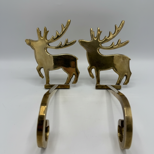 Soporte de media de Reno de latón macizo Vintage gancho de chimenea de Navidad acabado de oro pesado decoración de colgador de manto de chimenea de Metal - Product Image 1