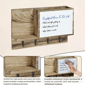 Wooden Wall Mounted Mail And Key Rack With <b>Hooks</b> Storage Organizer For Bedroom Clothes And Miscellaneous Items - Product Image 3
