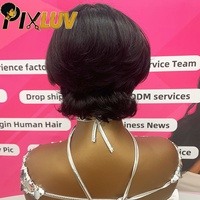 Peluca de Cabello Humano Corto con Corte Pixie Virgen Vietnamita Crudo Personalizado, Encaje HD, Pre-Desplumada, Nudos Decolorados, OEM, Marca Privada