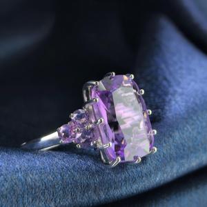 Anello Artigianale in Argento Sterling 925 con Ametista Taglio Cuscino e Gemma Viola Scintillante per Occasioni Nuziali - Product Image 5