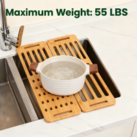 Égouttoir à vaisselle mural pliable en bambou, capacité 55 lb, gain de place, pour cuisine, à poser au-dessus de l'évier, avec plateaux de séchage et organisateur