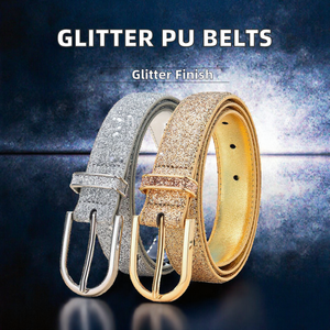 Cinturón de cuero PU de imitación dorado para mujer de estilo Vintage con hebilla de aleación decorativa coreana brillante accesorio versátil - Product Image 2