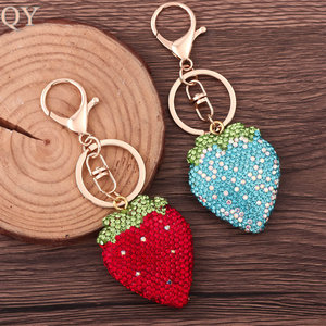 QY Wholesale Strawberry Crystal Rhinestone Keychain Heart Pendant Cute Fruit <b>Bag</b> Charm <b>Key</b> <b>Ring</b> Gift for Women Accessories - Product Image 4