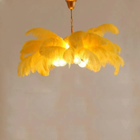 Lámpara de Techo LED de Lujo Nórdico con Pantalla de Avestruz, Lámpara Colgante de Latón con Diseño de Árbol para Decoración del Hogar