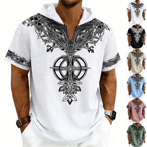 <span class=keywords><strong>Camiseta</strong></span> con Capucha de Poliéster Estampada para Hombre, Nueva Colección de Verano, Holgada y Transpirable - Product Image 1
