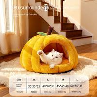 Lit pour chat en coton PP en forme de citrouille, amovible et lavable, chaud pour l'hiver, utilisation en intérieur, emballage en carton