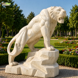 Statua di <span class=keywords><strong>Tigre</strong></span> in Marmo a Grandezza Naturale, Scultura di <span class=keywords><strong>Tigre</strong></span> in Pietra Beige Intagliata a Mano per Decorazione di Giardini, Hotel, Ville, Ville, Piazze e Paesaggi - Product Image 1