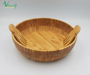 Grand bol à salade en bambou, bol épais en bois naturel massif pour salade ou fruits, fourchette et cuillère de service assorties, cadeau significatif fabriqué à la main, sûr à utiliser - Product Image 5