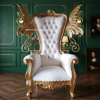 Nouveau fauteuil à dossier haut de style trône, fauteuil à ailes, or blanc, fauteuils de salon