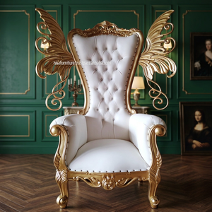 New High <b>Back</b> king Throne Wing <b>Chair</b> Gold White Living Room <b>Chairs</b> - Product Image 3